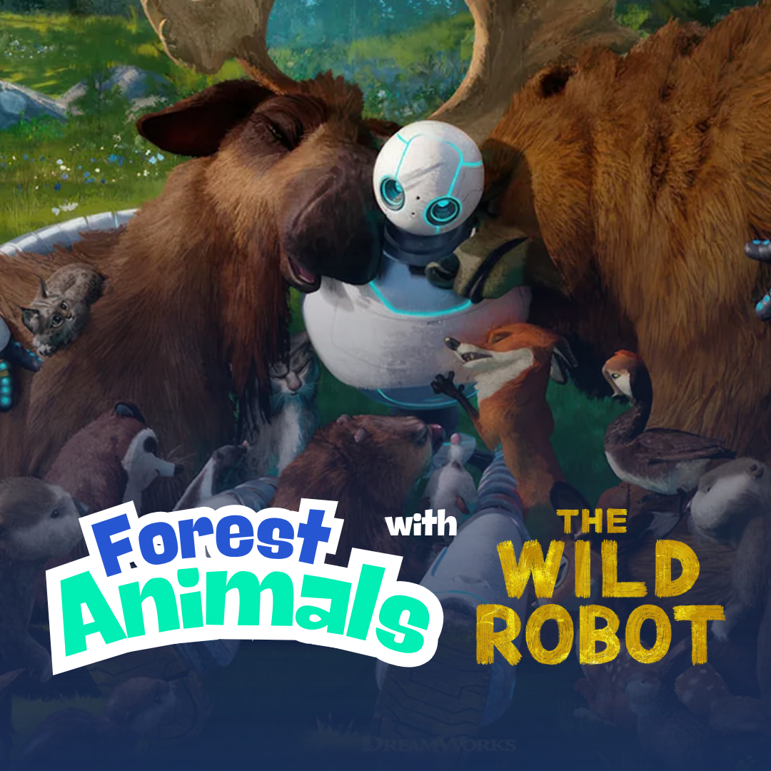 Atividade de animais da floresta com O Robô Selvagem